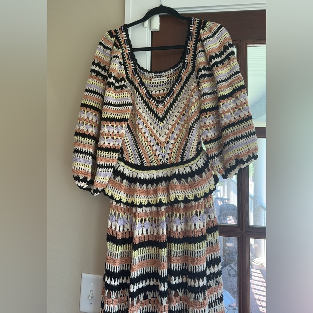 $895 Ulla Johnson Delfina Striped Crochet Cotton Tiered Maxi Dress Ecru Medium - Picture 9 of 11